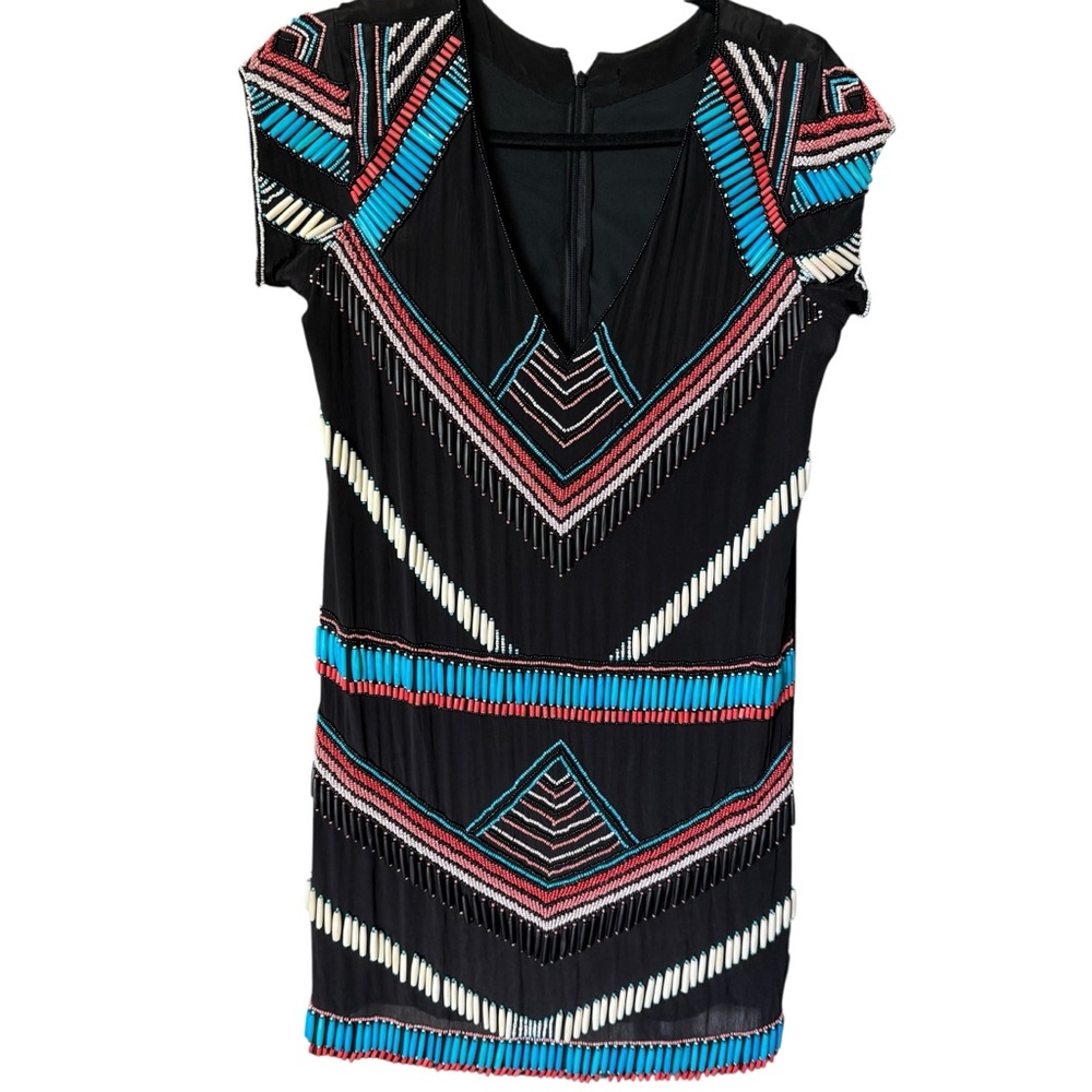 Karina Grimaldi Dress Sz S Baia Mini Militia Black Silk Beaded